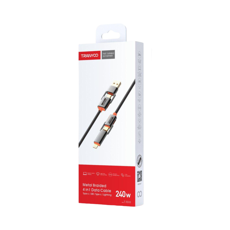 Metal Braided 4 inl Data Cable Zinc Alloy Type-c /USB/ Type-c / Lightning T-XS10 - Image 2