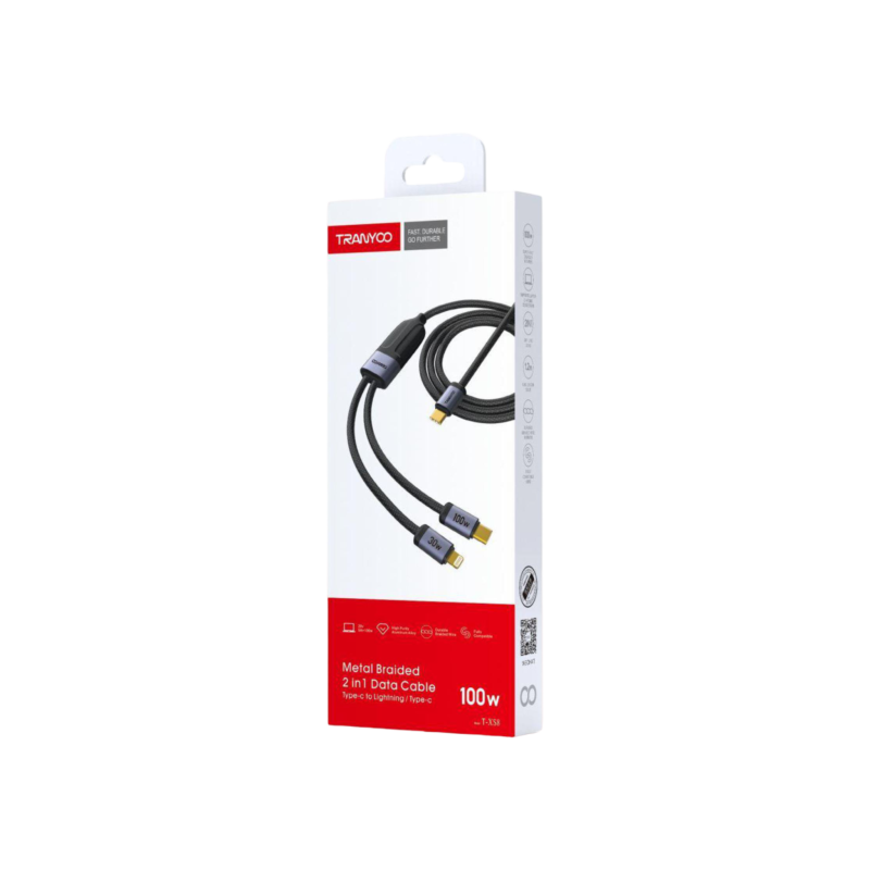 Metal Braided 2inl Data Cable Type-c to Lightning /Type-c T-XS8 - Image 2
