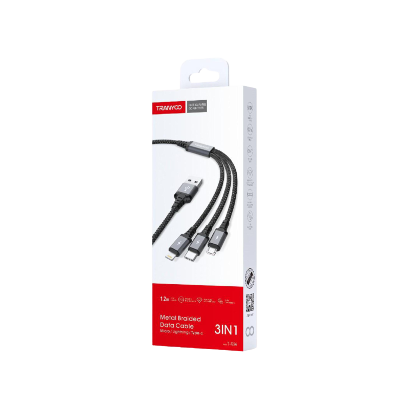 Metal Braided 3inl Data Cable Micro/ Lightning/Type-c T-SX6 - Image 2